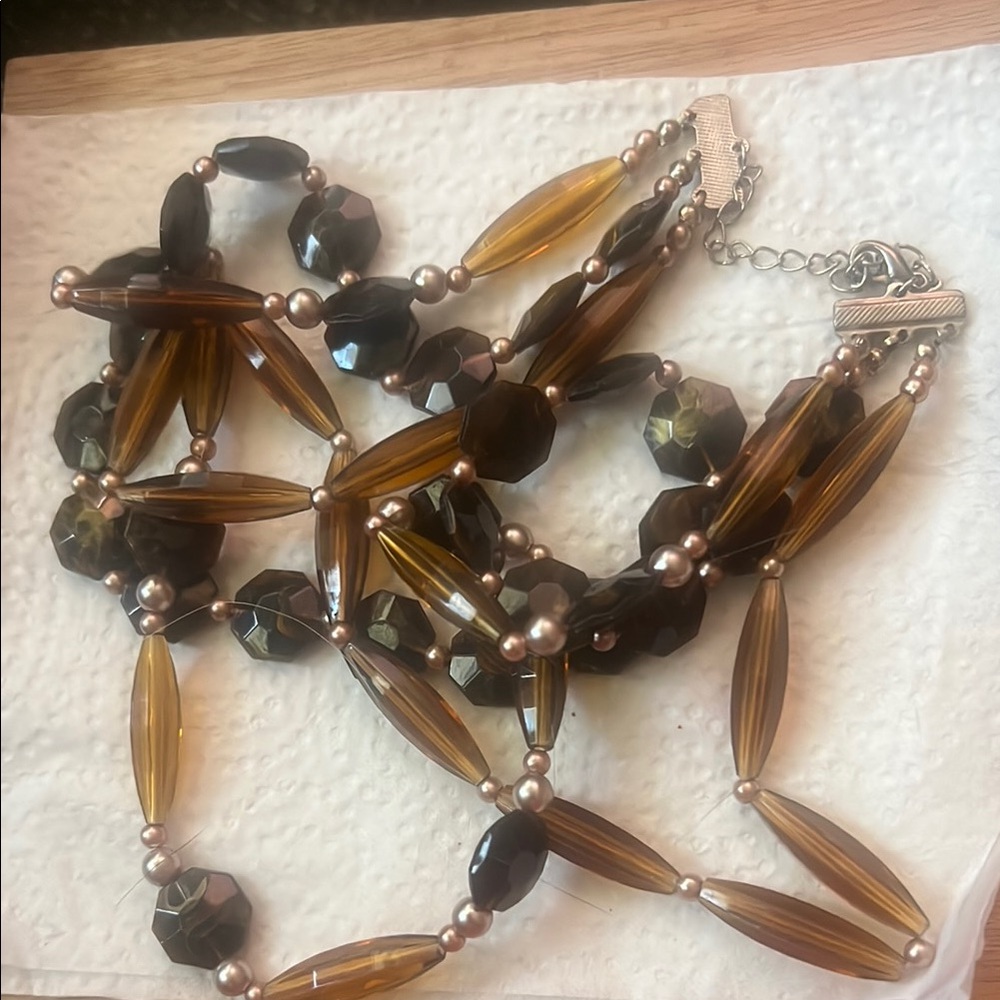Elegant Brown and Gold Beaded Necklace